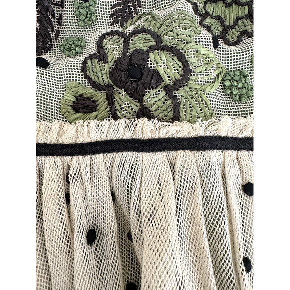 Easton Pearson Peasant Skirt S Cream Tulle Overlay Green Cotton Slip Embroidered - Picture 7 of 16